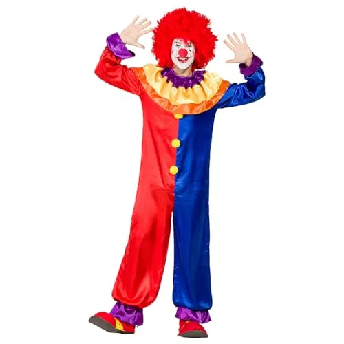 Boland - Kostüm Clown Zeppy für Herren 2-teilig - Kostüm-Outfits für Erwachsene, farbenfrohes 2-teiliges Set mit glänzendem Stoff und großen PomPoms, perfekt für Fasching und Mottopartys