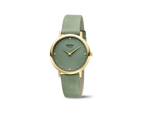 Boccia Damen Armbanduhr Trend 3365-04 - Elegante Damenuhr aus Titan mit einem hellgrünen Lederband, robust und bis 5 ATM wasserdicht. Ideal für stilbewusste Frauen, die Wert auf Qualität legen.