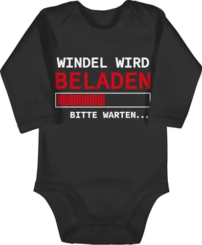 Baby Body langarm Mädchen Junge - Sprüche - Windel wird beladen - 6/12 Monate - Schwarz - babybody neugeborene babygeschenke spruch geladen strampler lustige babykleidung babygeschenk spruche