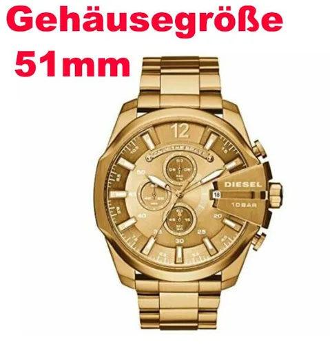 Diesel Herren Uhr DZ4360 Mega Chief – Goldfarben mit 51mm Durchmesser - Armbanduhren für Herren, stilvoll und elegant, mit 100m Wasserdichtigkeit und Datumsanzeige – die perfekte Kombination aus Funktionalität und Luxus.