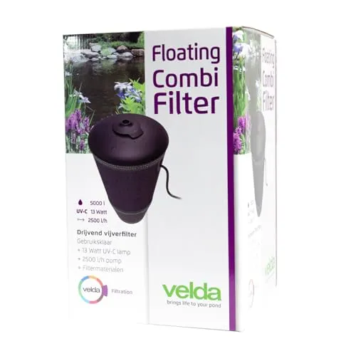 Velda Floating Combi Filter 2500 - Effizienter Teichfilter mit integrierter Pumpe (2500 l/h) und UV-C Klärung (13 Watt) für klares Wasser im Gartenteich.
