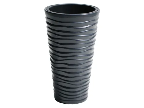 Prosperplast Sand Slim Übertopf anthrazit, Ø 30 cm - Robuster Blumentopf für drinnen und draußen, mit 22 Litern Pflanzvolumen. Der herausnehmbare Innentopf ermöglicht einfaches Pflanzenwechseln. Ideal für kreative Raumgestaltung.