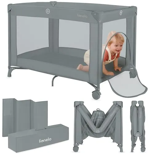 Lionelo Amelie Baby-Reisebett, ab Geburt bis 15 kg, klein, faltbar, weiche Faltmatratze, 100,5 x 70,5 cm, 2 Räder, seitlicher Einstieg, Reisetasche