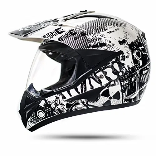 ATO-Helme GS War Weiß Crosshelm mit Visier für Quad ATV Enduro Motorradhelm ECE 2205 Größe: L 59-60cm