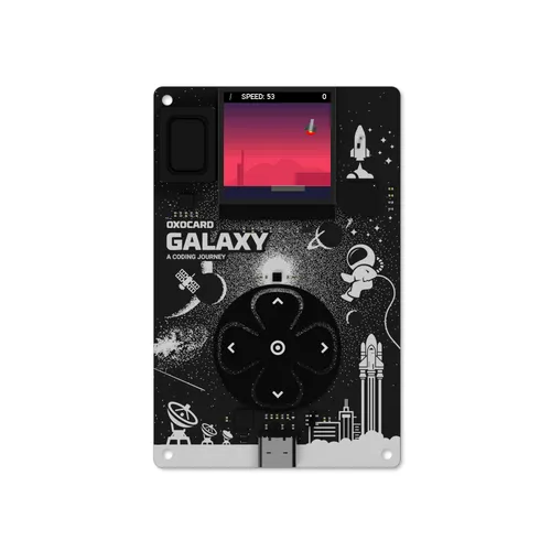 Oxocard Galaxy: Interaktiver Minicomputer im Kreditkartenformat - Schleifmaschinen und mehr – die Oxocard Galaxy bietet programmierbare Hardware mit Dual-Core ESP32, sofort ausführbare Spiele und vollständigen Source-Code für kreative Experimente.