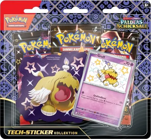 Pokemon Karmesin & Purpur – Paldeas Schicksale Tech-Sticker-Kollektion Gruff - Sammelkarten-Kollektion mit holografischer Promokarte und exklusivem Tech-Sticker eines Schillernden Pokémon – perfekt für Fans der Paldea-Region!