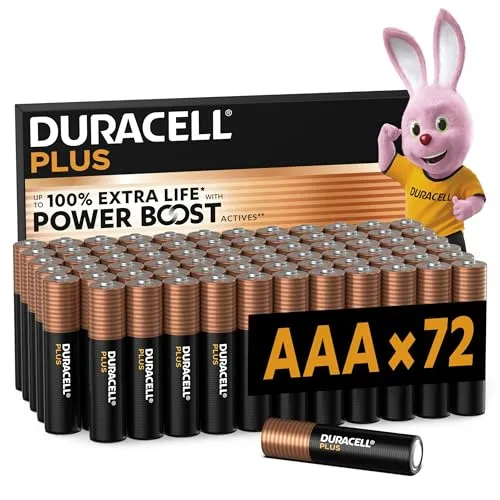 Duracell Plus AAA Batterien (72er-Pack) – Hochleistungsbatterien mit Powerboost - Duracell AAA Alkaline Batterien bieten zuverlässige Energie für Spielzeug, Fernbedienungen und mehr. Die fortschrittliche Powerboost Technologie garantiert starke Leistung, während die langlebige Konstruktion eine Lagerfähigkeit von bis zu 10 Jahren sichert.