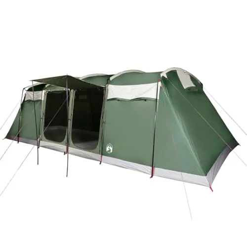 vidaXL Tunnel Familienzelt 10 Personen, Campingzelt mit Steckverbindungssystem, Wasserdicht Tunnelzelt mit E-Anschluss, Gruppenzelt, Grün 185T Polyester