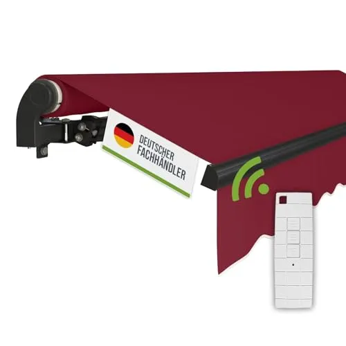 empasa Elektrische Gelenkarmmarkise 'Start Plus' – Motorisierte Sonnenschutzmarkise - Vormontierte Gelenkarmmarkise mit Fernbedienung und Nothandkurbel. Robuste Konstruktion und wetterfester Polyesterstoff bieten zuverlässigen Schutz. Einfache Montage und individuelle Neigungseinstellung für optimalen Komfort.