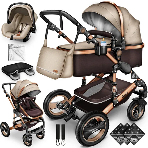 KIDUKU Kombi-Kinderwagen ® 3 in 1 - 3 in 1 Kinderwagen mit Buggy und Babyschale, ausgestattet mit UV 50+ Schutz und 4-fach Federung für höchsten Komfort und Sicherheit.