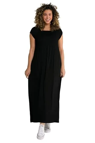 Ulla Popken Plus Size Smokkleid A-Linie schwarz 54+ - Elegantes Smokkleid für Damen in großen Größen, A-Linie mit Carree-Ausschnitt und Halbarm. Ideal für jeden Anlass und bequem im Tragen.