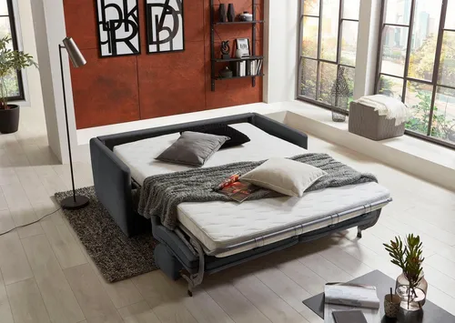 Schlafsofa PLACES OF STYLE "Limone", grau (anthrazit) - Komfort für Dauerschläfer - Sofas, ideal für Dauerschläfer mit hochwertiger Komfortschaummatratze und ausziehbarer Liegefläche für zusätzlichen Schlafplatz.