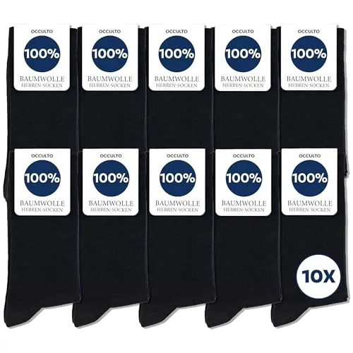 Occulto Herren 100% Baumwolle Socken 10-20er Pack (Modell: Ingo) 39-42 10 Paar | Schwarz