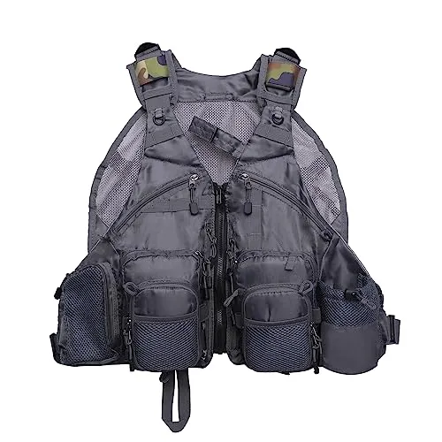 Kylebooker Fliegenfischen Weste Angelweste Einstellbare Größe Maschen Mutil-Taschen Jacke (grau)
