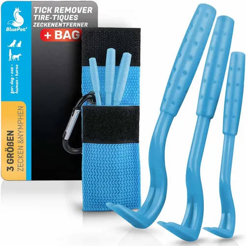 BluePet Zeckenhaken 3er Set mit Tasche, Zeckenentferner, Zeckenzange, Zeckenhebel Mensch & Tier