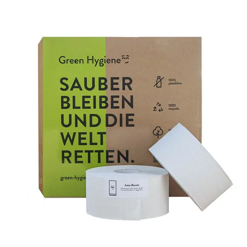 Green Hygiene® Jumbo-Toilettenpapier JUTTA-RENATE - 2-lagig Recyclingpapier, 16 Rollen - Toilettenpapier, trocken (traditionell) – umweltfreundlich aus Recyclingpapier, sanft zur Haut und ideal für öffentliche Einrichtungen ohne ständige Nachschubprobleme.