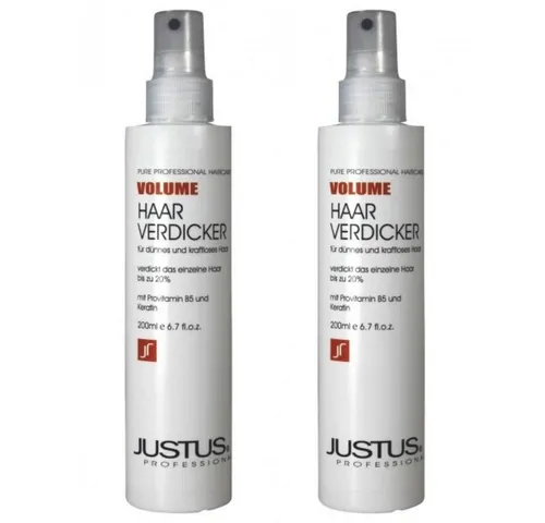 JUSTUS Haarserum: Haarverdicker Volume Spray 2 x 200 ml - Haarfarben - 2 x 200 ml Justus Haarverdicker Volume Spray für mehr Volumen und Fülle. Verdickt und stärkt jedes Haar, optimiert die Haarstruktur ohne zu beschweren.