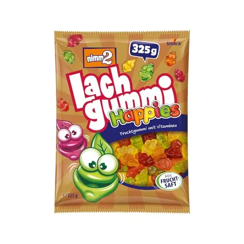 nimm2 Lachgummi Happies – 325 g Fruchtgummis in sechs Geschmacksrichtungen - Genießen Sie die fruchtigen nimm2 Lachgummi Happies in Banane, Himbeere, Blutorange, Orange, Zitrone und Apfel-Birne. Die bunten Gesichter sorgen für Spaß und sind ideal zum Teilen oder für unterwegs – Naschvergnügen für die ganze Familie!