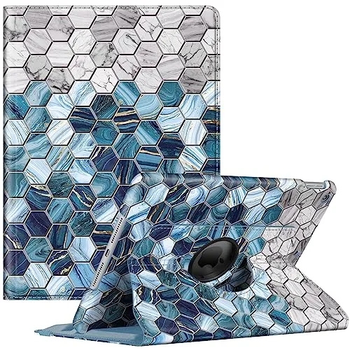 Fintie Hülle für iPad 10.2 Zoll 9.Generation / 8. Gen / 7. Gen (Modell 2021/2020/2019) mit Pencil Halter - 360 Grad Rotierend Stand Schutzhülle Cover mit Auto Schlaf/Wach Funktion, Agate Hexagons