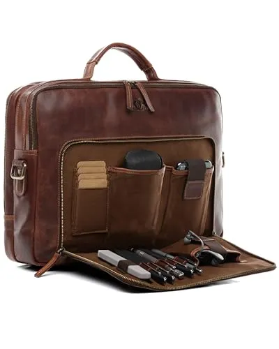 SID & VAIN Umhängetasche aus echtem Leder für 15 Zoll Laptop - Umhängetasche aus hochwertigem Leder, ideal für Laptop bis 15 Zoll, mit abnehmbarem Schultergurt und praktischem Handyfach für den Alltag.