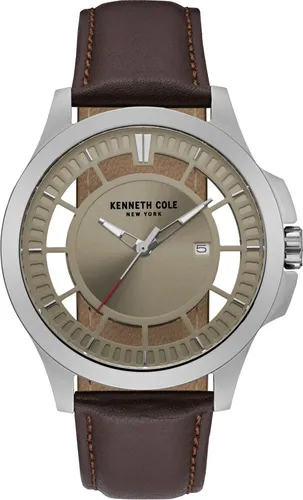 Keneth Cole Homme Uhr Analogique Quartz mit Cuir Armband 10027444 - Elegante Herrenuhr von Kenneth Cole mit braunem Lederarmband und kratzunempfindlichem Mineralglas. Ideal für stilbewusste Männer, Durchmesser: ca. 4,5 cm, Edelstahlgehäuse in Silber.