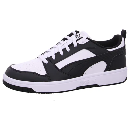 PUMA REBOUND V6 LOW Sneaker, Gr. 42,5, schwarz-weiß - Sportliche Sneaker inspiriert vom Basketball, mit niedrig geschnittener Silhouette und weichem Obermaterial für perfekten Tragekomfort auf und abseits des Platzes.
