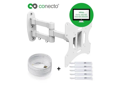 conecto TV-Wandhalterung CC50254 – Schwenkbar & Neigbar für bis zu 42 Zoll - TV-Wandhalterung für LCD/LED bis 42 Zoll, schwenkbar um 180° und neigbar um ±20°, sorgt für optimale Sicht und minimiert Blendung. Tragkraft 30kg, einfache Montage inklusive HDMI-Kabel.