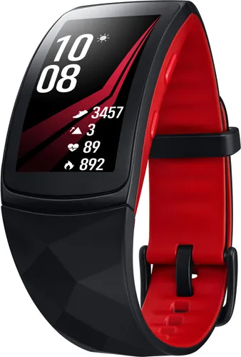 Samsung SM-R365 Gear Fit 2 Pro - Smartwatch in Schwarz-Rot - Smartwatch mit 1,5" Curved Super AMOLED Display und GPS. Wasserdicht bis 5 ATM, ideal für Schwimmer. Perfekt zur Verfolgung von Fitnesszielen und Musikgenuss unterwegs.