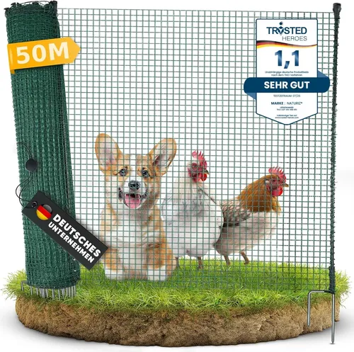 Mobiler Weidezaun & Hundezaun 50m - Stabiler Campingzaun ohne Strom - Schnell aufgestellt in nur 2 Minuten! Dieser flexible Zaun ist ideal für Hunde, Hühner und Schafe. Mit hochwertigem Zubehör und stabilen Pfosten für sicheren Halt. Perfekt für Garten, Weide oder Camping.