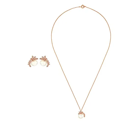 Heideman Set Leora Halskette und Ohrstecker aus Edelstahl rosegold farbend poliert Kette und Ohrringe für Frauen mit Stein und Perle weiss rose vergoldet