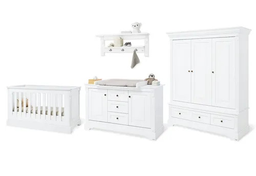 Pinolino Babyzimmer Emilia - Hochwertiges Kinderzimmer-Set in Weiß, umbaubar zum Juniorbett, höhenverstellbar und inklusive Lattenrost. Ideal für wachsende Kinder!