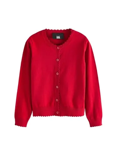 Next Strickjacke Cardigan rot mit Bogenkante (Größe 140) - Stylische Strickjacke für Kinder in leuchtendem Rot. Hergestellt aus einer bequemen Baumwoll-Mischung, ideal für jeden Anlass. Perfekte Passform für Größe 140 (10 Jahre).