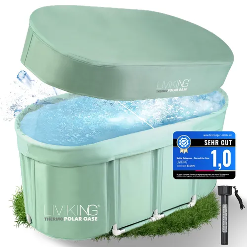 LIVIKING® Faltbare Badewanne & Eisbad - 120cm KOMFORT - Badewanne für Erwachsene, ideal für Regeneration und Wellness. Genieße Kälte- und Wärmebäder in der mobilen ThermoPolar Oase – perfekt für Garten, Terrasse oder Balkon.