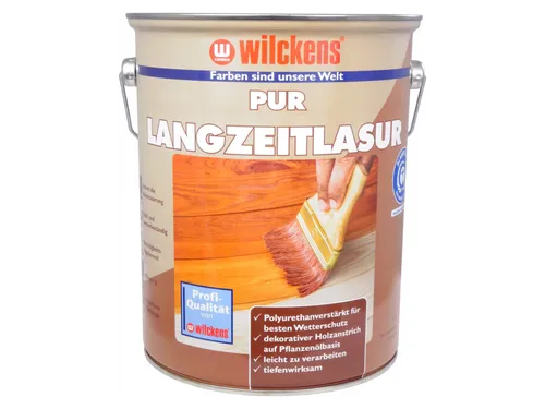 Wilckens 5l PUR-Langzeitlasur Teak - Hochwertige Holzschutzlasur - Lacke für Innen- und Außenbereich, schützt Holz effektiv mit einer Reichweite von 10 m² pro Liter und schneller Trocknung. Ideal für langlebigen Schutz und ansprechende Optik.