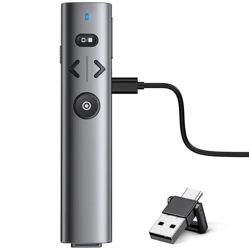 HELLCOOL USB C Presenter, 2.4 GHz Kabellose Presenter mit Laserpointer, Wiederaufladbare Rot Pointer für Präsentationen, Laserpointer Präsentation für Windows/Mac/PowerPoint/Keynote/Google Slides/PDF