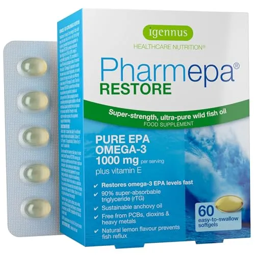 PharmEPA RESTORE 1000mg - Hochdosiertes EPA in Triglyceridform - Fettsäure EPA, 90% reines EPA für optimale Absorption; unterstützt flexibles Dosieren und verbessert das Omega-3-Verhältnis schnell.