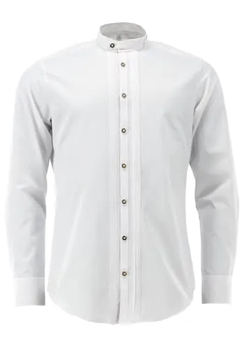 OS Trachten Herren Hemd Langarm Pewya – Stehkragen in Weiß - Elegantes Langarm-Trachtenhemd mit Slim Fit und Stehkragen. Ideal für festliche Anlässe und den Alltag, kombiniert traditionelle Elemente mit modernem Stil.