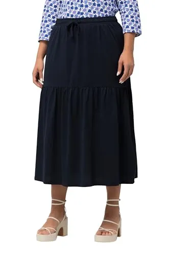 Ulla Popken Damen Jersey Volant Rock - Bequeme A-Linie in Marine - Röcke für Damen, hochwertiger Jersey mit feiner Struktur und breitem Volant für optimalen Tragekomfort.