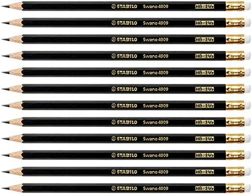 STABILO - Bleistift mit Radierer - Swano in schwarz - 12er Pack - Härtegrad HB