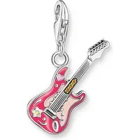 THOMAS SABO Charm-Anhänger E-Gitarre Silber - Bead Charms für Damen, handgefertigter E-Gitarre-Anhänger aus recyceltem 925 Silber mit funkelndem Zirkonia in Orange – ein echter Hingucker für Musikliebhaber!