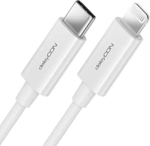deleyCON 0,5m USB-C auf Lightning 8 Pin Ladekabel Datenkabel Ultra Schnellladekabel MFi  für Apple iPhone 14 13 12 11 Pro Max Mini Power Delivery - Weiß