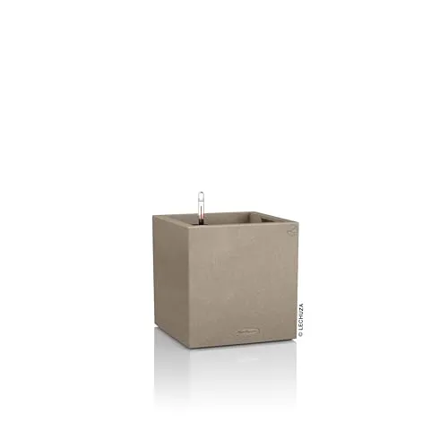 LECHUZA® Canto Stone Kunststoff-Topf, quadratisch, Beige - Garten-Zubehör mit zeitloser Optik und praktischem Bewässerungssystem für Ihre Pflanzenpflege.