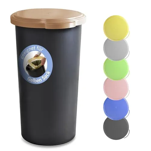 KUEFA 60L Müllsackständer - Gelber Sack Mülleimer (Cappuccino) - Müllsackständer mit flachem, geruchsdichtem Deckel, ideal für eine saubere und hygienische Abfallentsorgung. Witterungsbeständig und leicht zu reinigen, perfekt für den Innen- und Außenbereich.