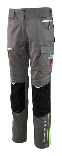 Fortis Damen-Bundhose Flex grau-schwarz-lime Größe 50 - Robuste Damen-Bundhose aus dehnbarem Twill-Gewebe mit CORDURA-Verstärkungen, elastischem Bund und praktischen Taschen für optimale Funktionalität im Alltag.