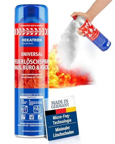 Hekatron Schaumfeuerlöschspray 600ml - Feuerlöscher für Brandklasse A, B, F – handliches Format, ideal für Haus, Büro und Camping. Mit Micro-Fog-Technologie für schnelle und effektive Brandbekämpfung, empfohlen von Experten.