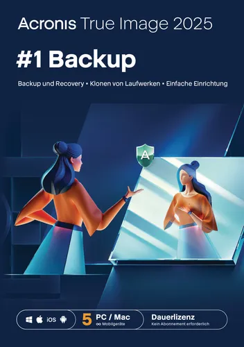 Acronis True Image 2025 - 5 Geräte Lizenz - Multilinguale Backup-Lösung für Windows, MacOS, Android und iOS, ermöglicht eine einfache Datenwiederherstellung auf bis zu 5 Geräten.