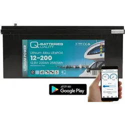 Q-Batteries Lithium Akku 12-200 | 12,8V 200Ah 2560Wh LiFePO4 Batterie mit Bluetooth