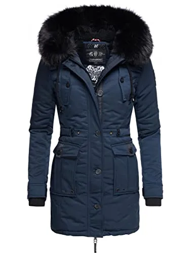 Wintermantel NAVAHOO "Luluna Prc" - Modischer Damen Parka in Blau - Funktionsjacken, edler Parka mit abnehmbarer Kunstfellkapuze und kuscheligem Teddyfell-Innenfutter für optimalen Tragekomfort in der kalten Jahreszeit.