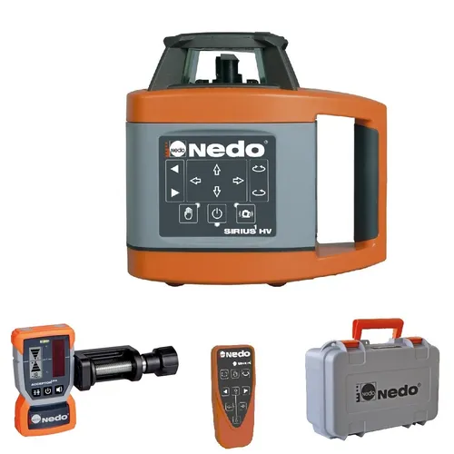 Nedo Rotationslaser SIRIUS 1 HV LK 3R Vollautomat - Messgeräte für präzise Nivellier- und Fluchtarbeiten im Innen- und Außeneinsatz, IP65 Schutzklasse, ideal für Bauprofis mit hoher Sichtbarkeit und umfangreichem Zubehör.