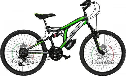 BICICLETTE CANELLINI Kinderfahrrad Full SUSPENSION 24 Colorado – 24 Zoll Mountainbike - Robustes Mountainbike mit 24 Zoll Rädern und doppelter Federung für maximalen Fahrkomfort und Sicherheit auf jedem Terrain.